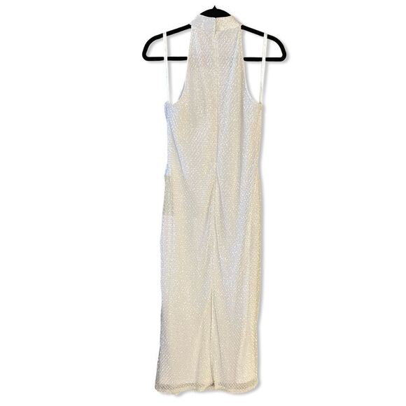 NWT Mac Duggal White Hand Embellished Halter Neck Midi Sheath Dress beaded Sz 8 - Picture 9 of 12